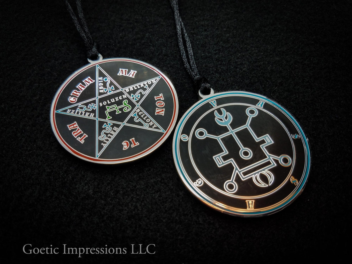 Seal of Vassago goetia demon sigil pendant with pentacle of solomon on reverse side.