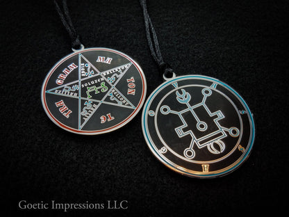 Seal of Vassago goetia demon sigil pendant with pentacle of solomon on reverse side.