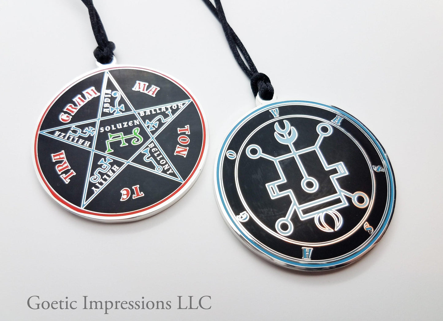 Lesser Key of Solomon Goetia Sigil Pendant of Vassago featuring Pentacle of Solomon on back side