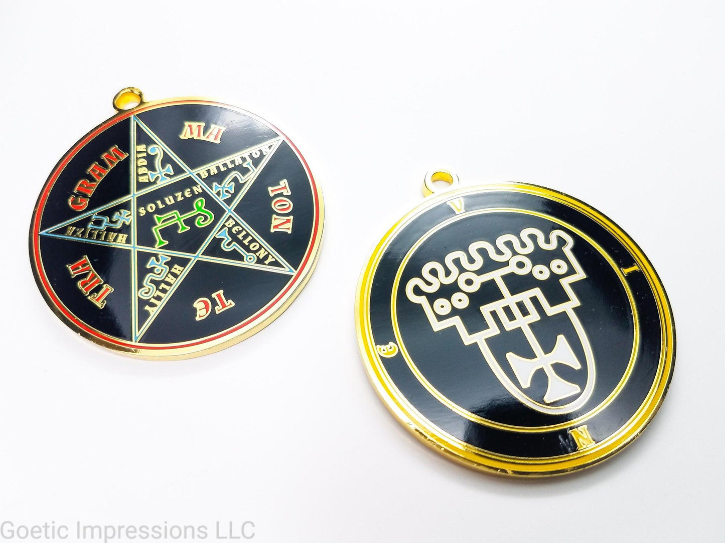 Lesser Key of Solomon: Ars Goetia, Goetic Seal Vine sigil talisman with feautring the Pentacle of Solomon on the reverse side.